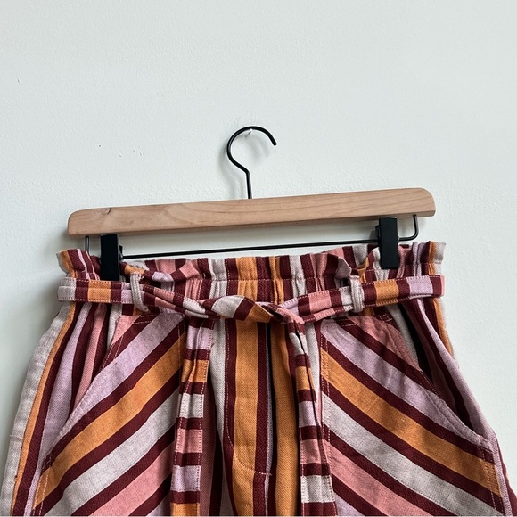 Anthropologie Red Pink Combo Belted Stripe Cotton Shorts $68 Boho hippie beach - Picture 5 of 12